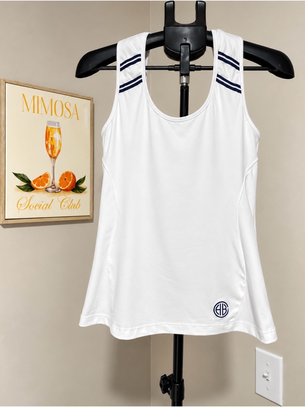 L’Oeuf Poché White Tennis Tank Top Built In Bra Navy Stripe XS